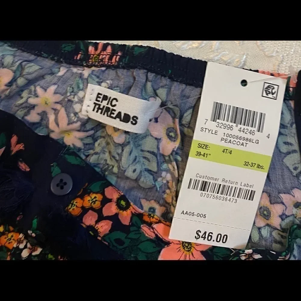 💥Epic threads girls super cute floral print jump suit size : 4 T
